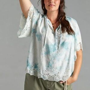 Anthropologie Embroidered Tie Dye Blouse